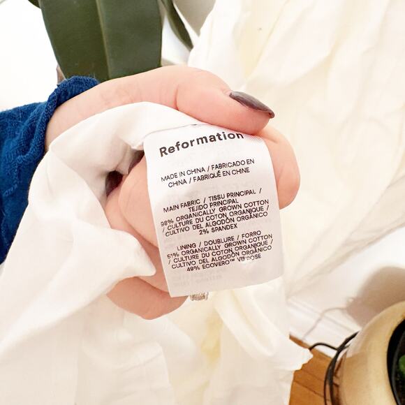 NWT Reformation Isaac Dress White Ruched Long Sleeve Side Slit Midi Size 6 - Picture 9 of 11